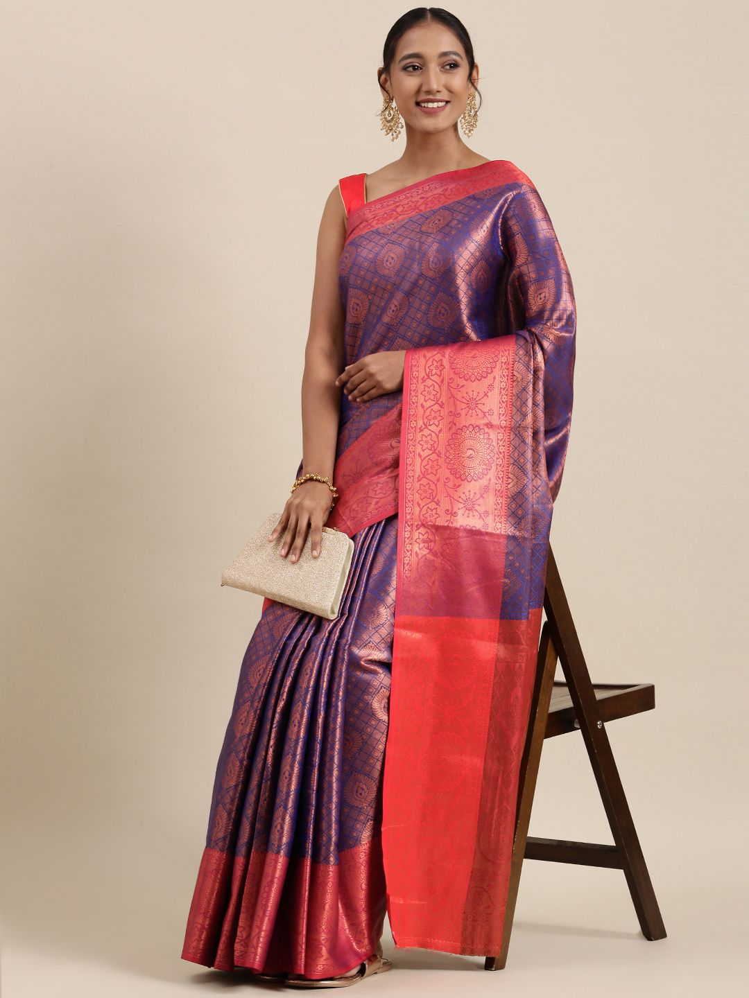 Pothys Blue Dual-Toned Woven Design Banarasi Saree