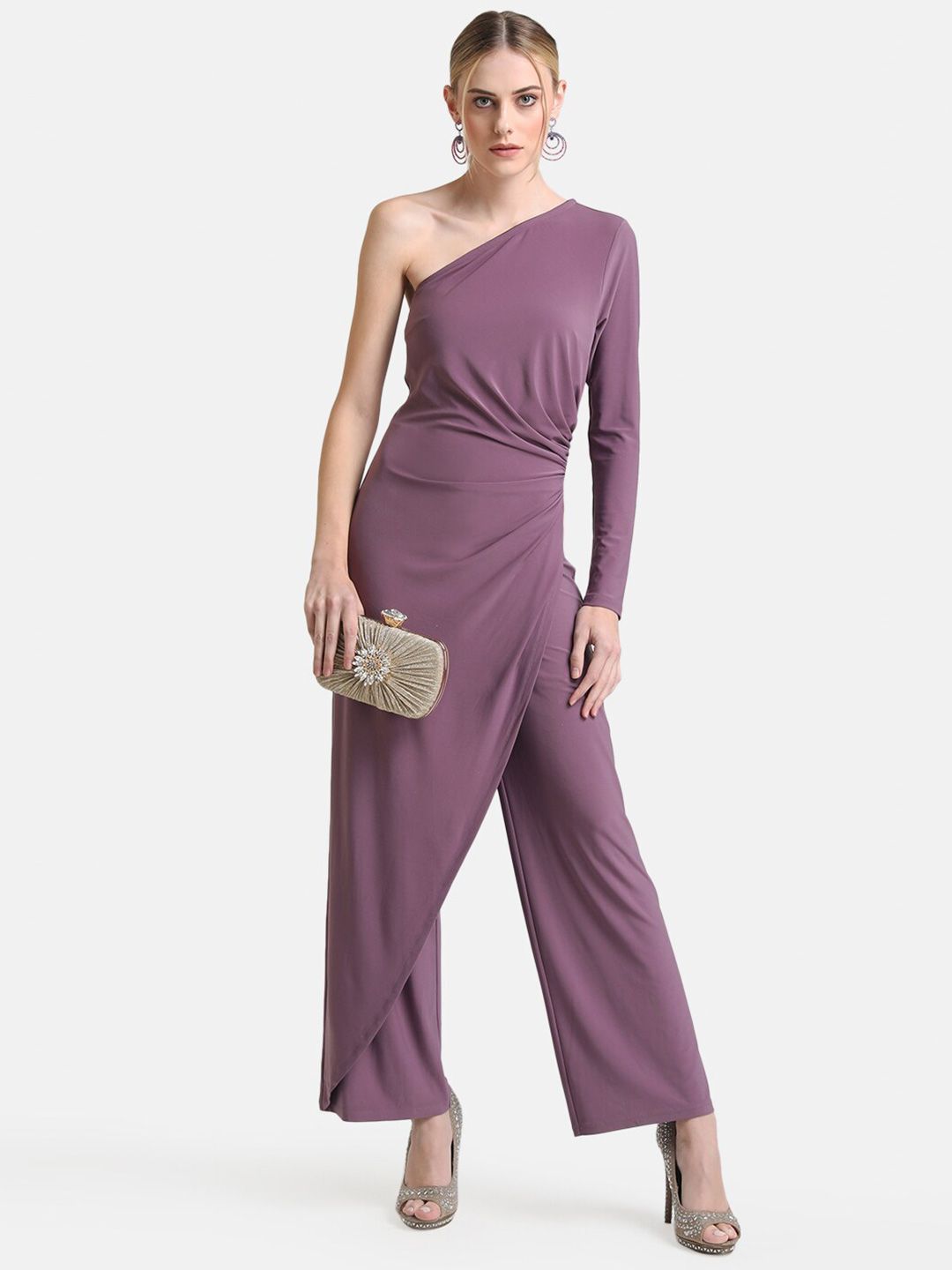 Kazo Purple Draped One Shoulder Basic Jumpsuit Price in India