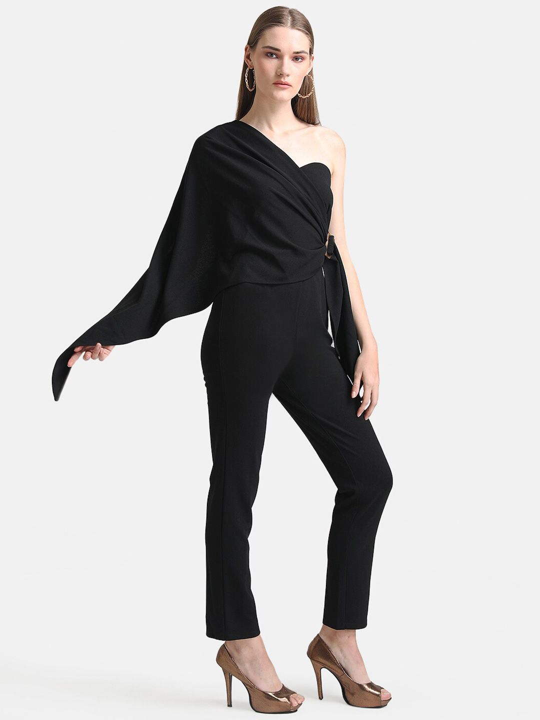 Kazo Black Assymetric Buckle Detail Jumpsuit Price in India