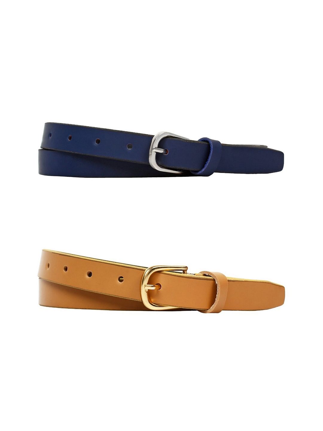 SIDEWOK Women Pack of 2 Blue & Brown PU Belt Price in India