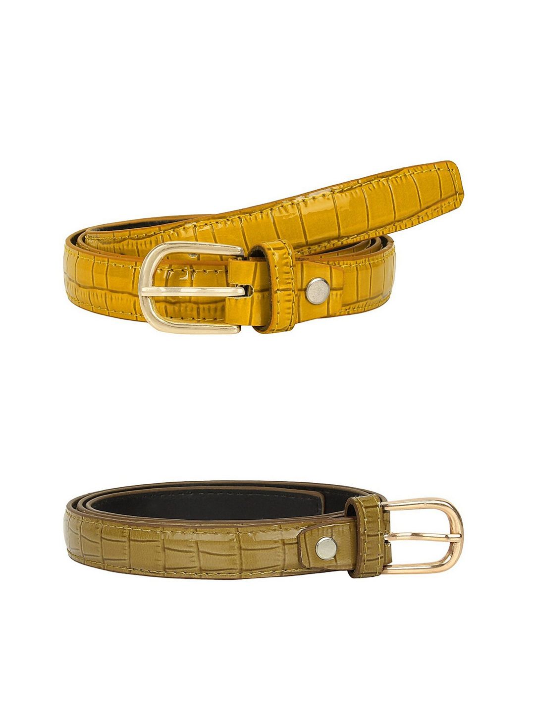 SIDEWOK Women Pack of 2 Yellow Croco Printed Belts Price in India