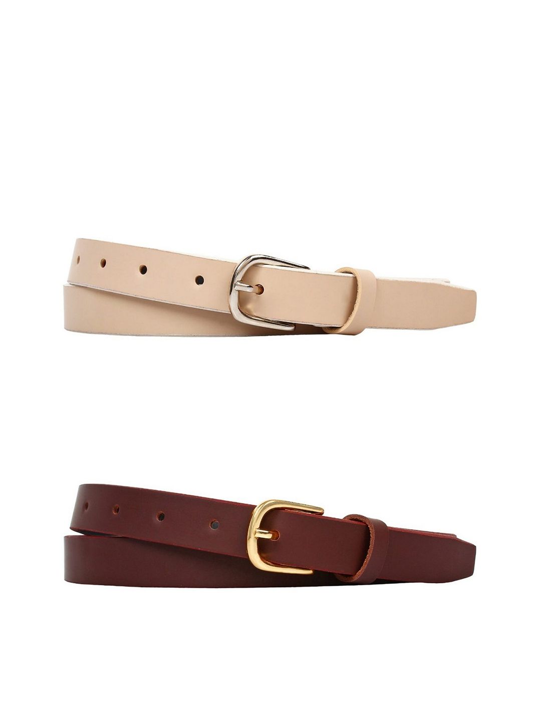 SIDEWOK Women Beige & Brown Vegan Leather Belt Pack Of 2 Price in India