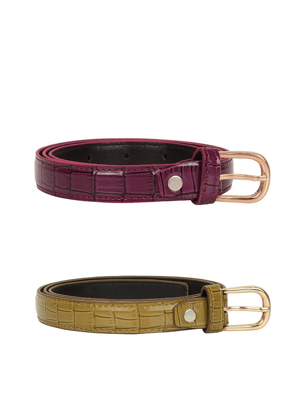 SIDEWOK Women Pack of 2 Maroon & Green Textured PU Belt Price in India