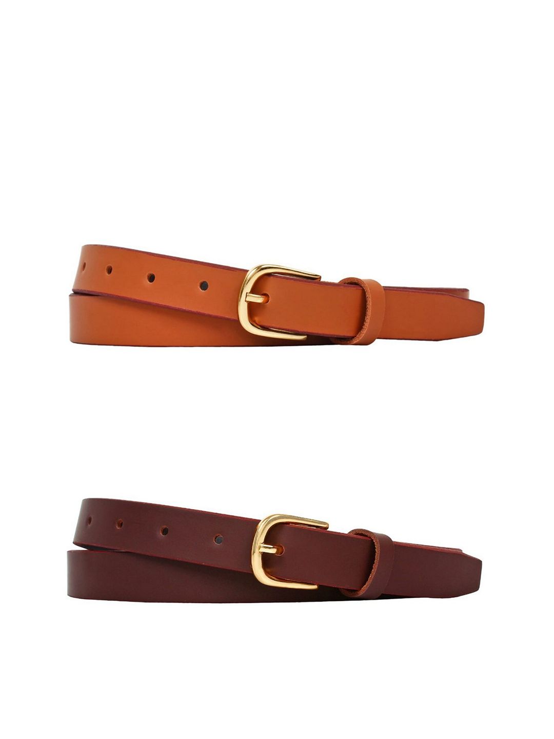 SIDEWOK Women Brown & Tan Set Of 2 Belt Price in India