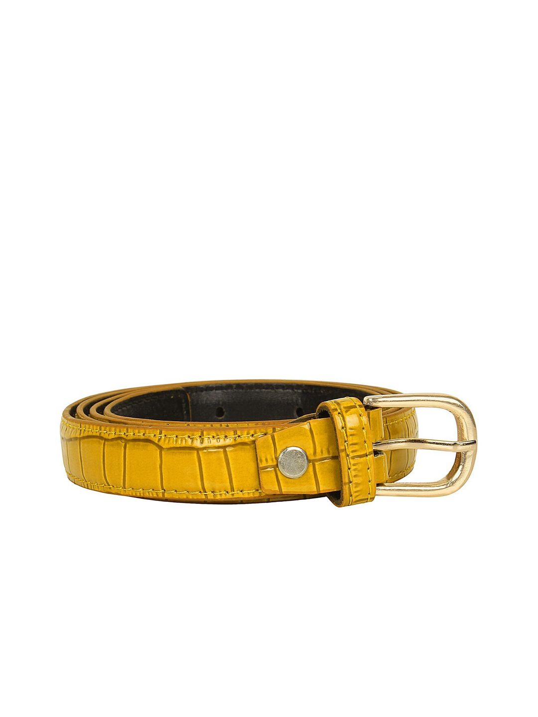 SIDEWOK Women Yellow Textured PU Belt Price in India