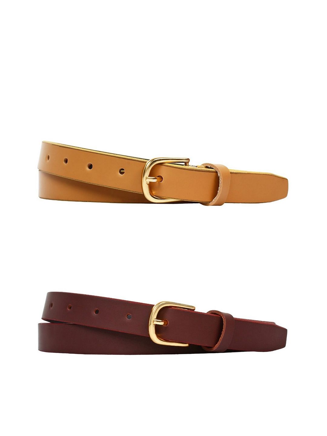 SIDEWOK Women Brown & Yellow Vegan Leather Belt Pack Of 2 Price in India