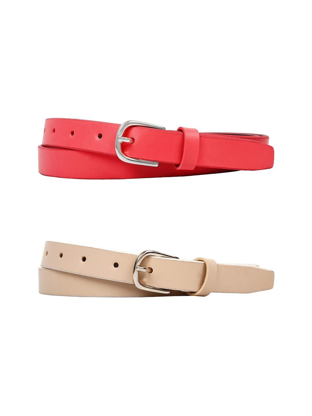 SIDEWOK Women Set Of 2 Pink & Beige PU Belt Price in India