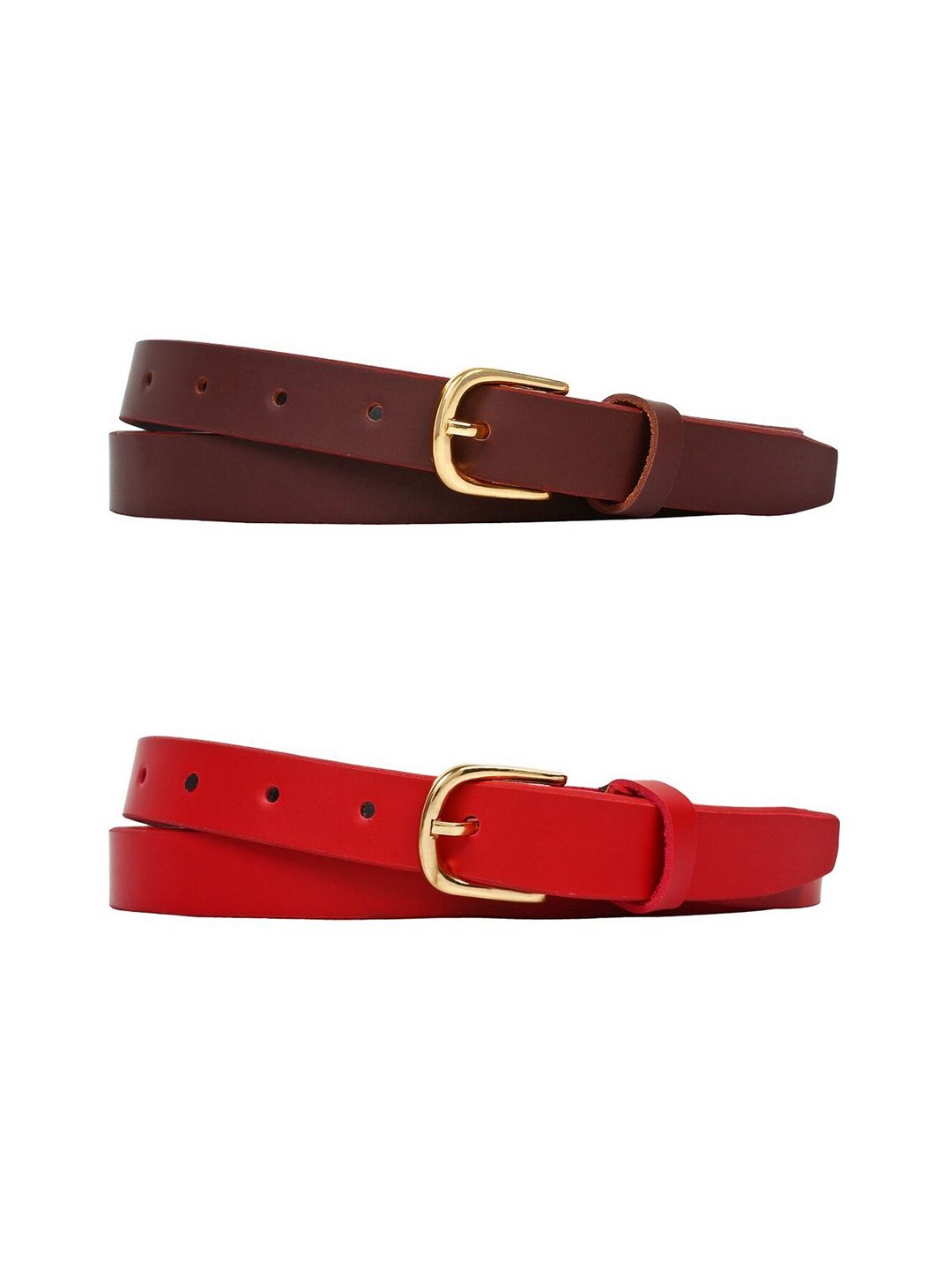 SIDEWOK Women Red & Brown Set Of 2 Belt Price in India