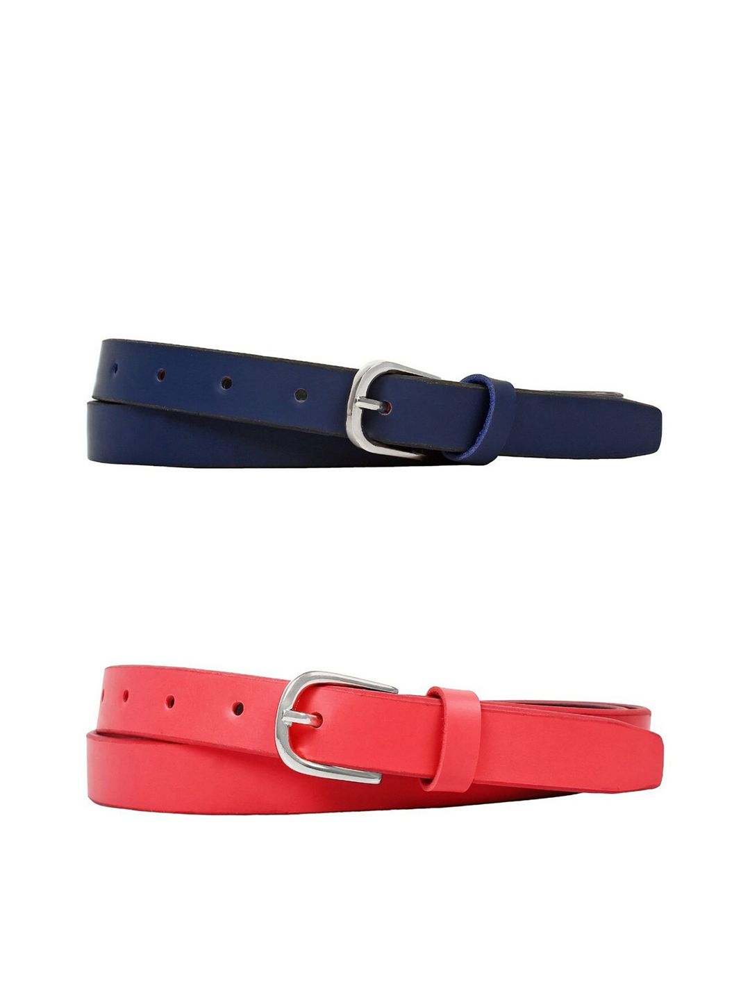 SIDEWOK Women Red & Blue Solid Vegan Leather Belt Pack Of 2 Price in India