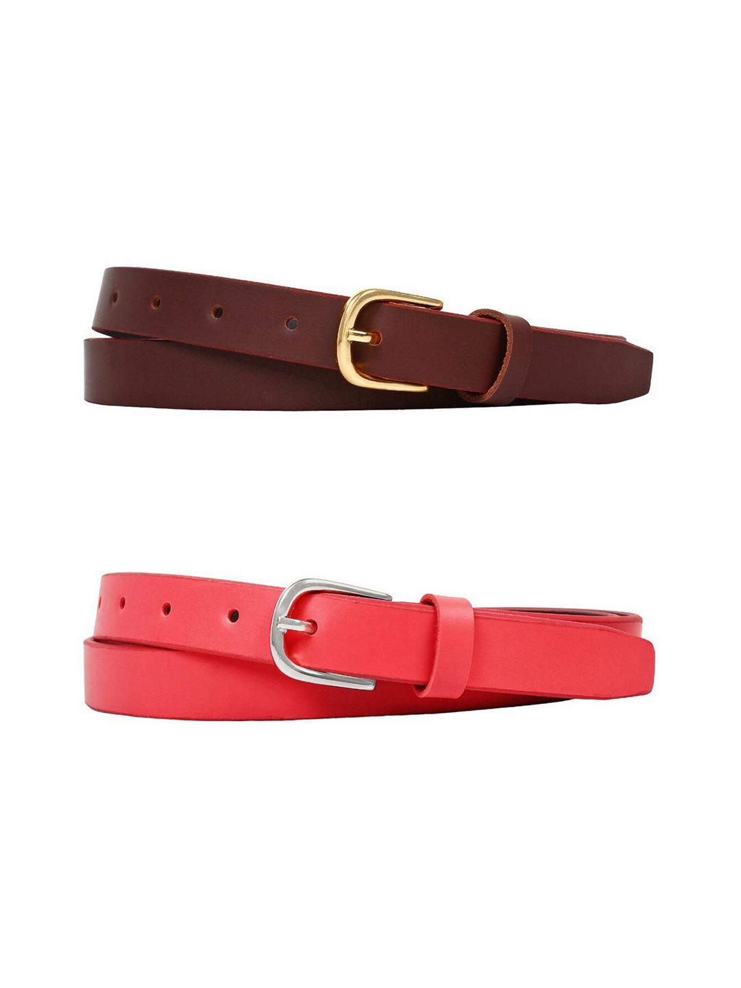 SIDEWOK Women Brown & Pink Pack Of 2 Solid Belt Price in India