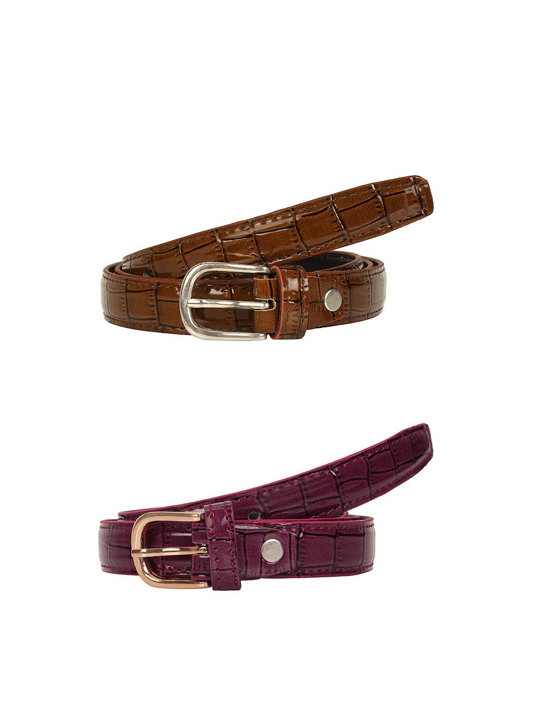 SIDEWOK Women Pack of 2 Brown Croco Printed Belts Price in India