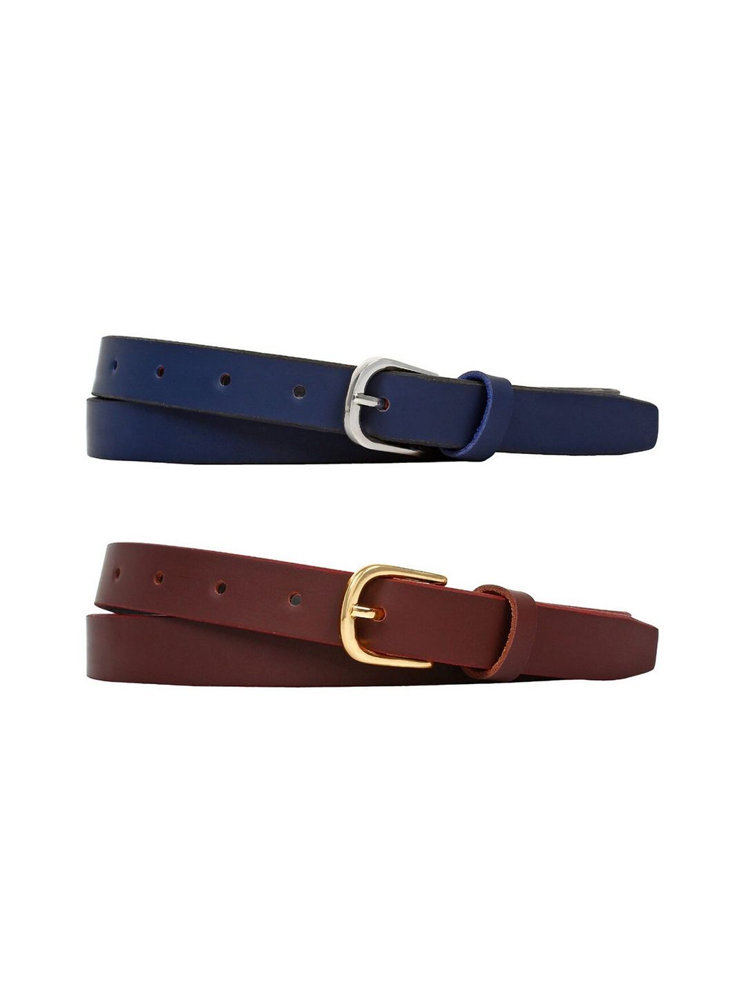 SIDEWOK Women Navy Blue & Brown Pack of 2 PU Belt Price in India