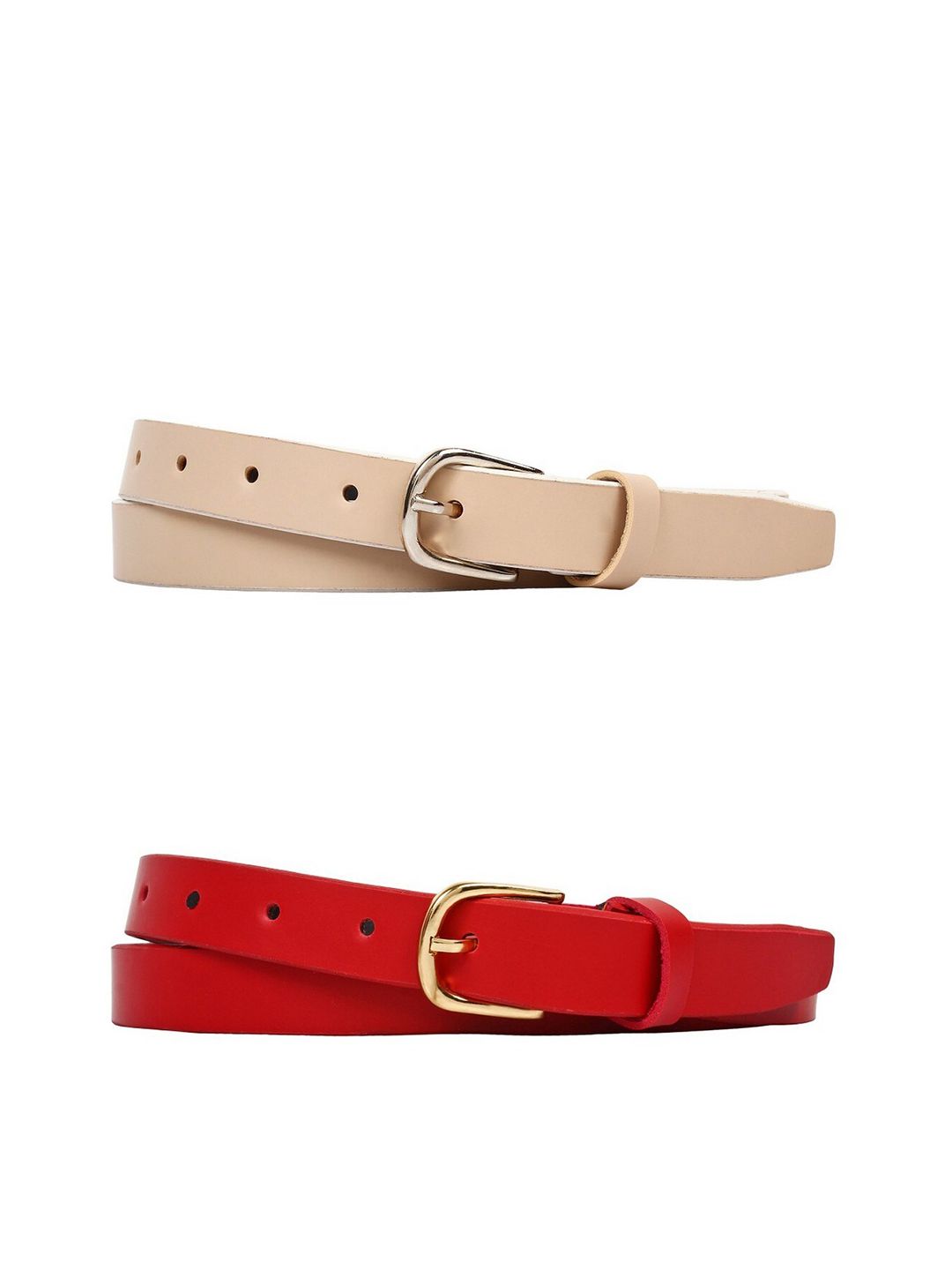 SIDEWOK Women Red & Cream Set Of 2 Belt Price in India