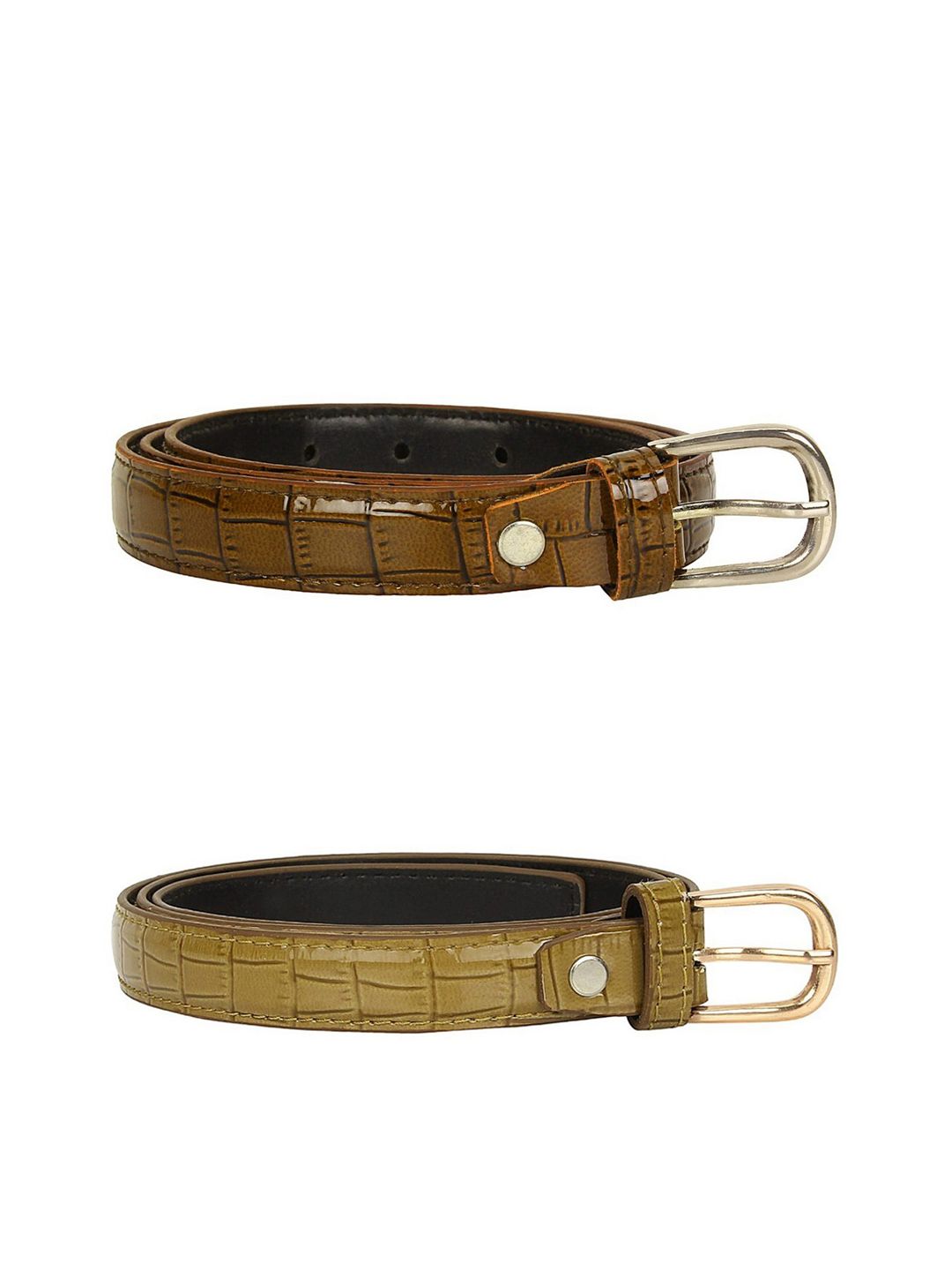 SIDEWOK Women Pack of 2 Beige & Brown Textured PU Belt Price in India