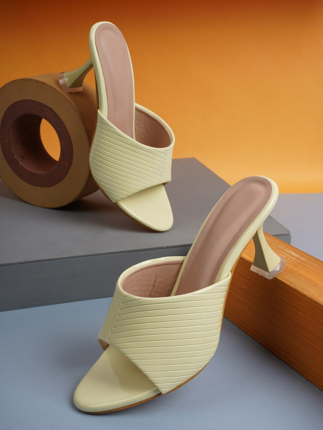 SAPATOS Yellow Colourblocked Block Mules Price in India