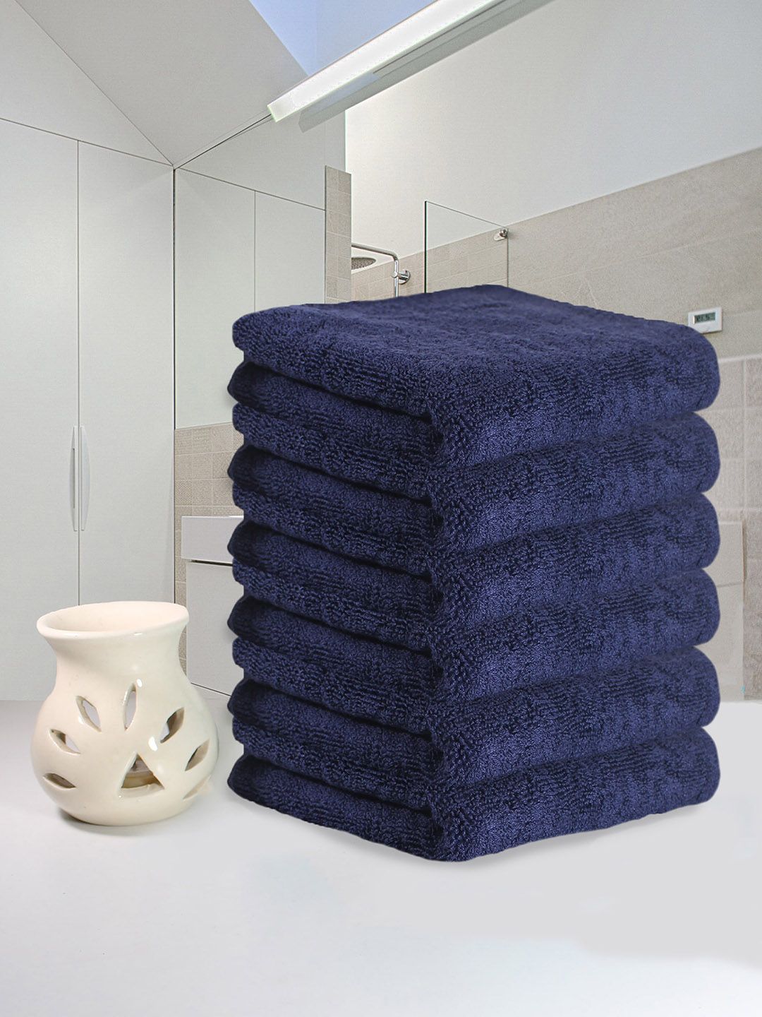Heelium Set Of 6 Blue Solid 600 GSM Bamboo Hand Towels Price in India