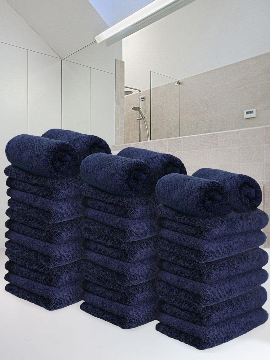 Heelium Set Of 24 Navy Blue Solid Bamboo Hand Towels Price in India