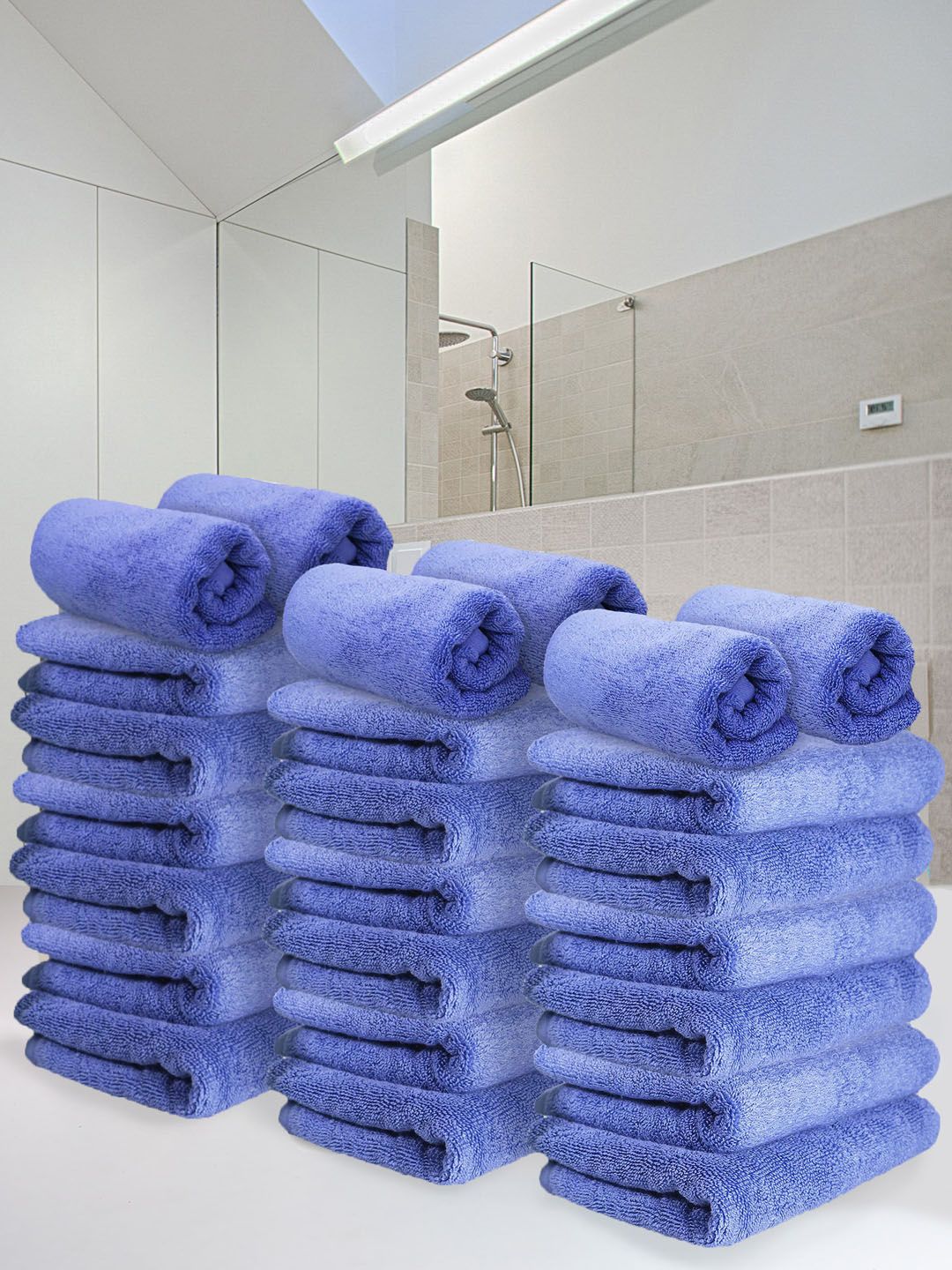 Heelium Set of 24 Blue Solid 600 GSM Bamboo Hand Towels Price in India