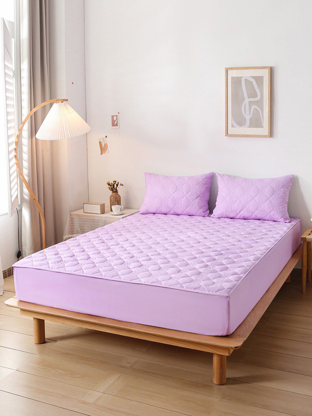 JC Collection Purple Solid Double Queen Bed Cover With 2 Pillow Covers Price in India