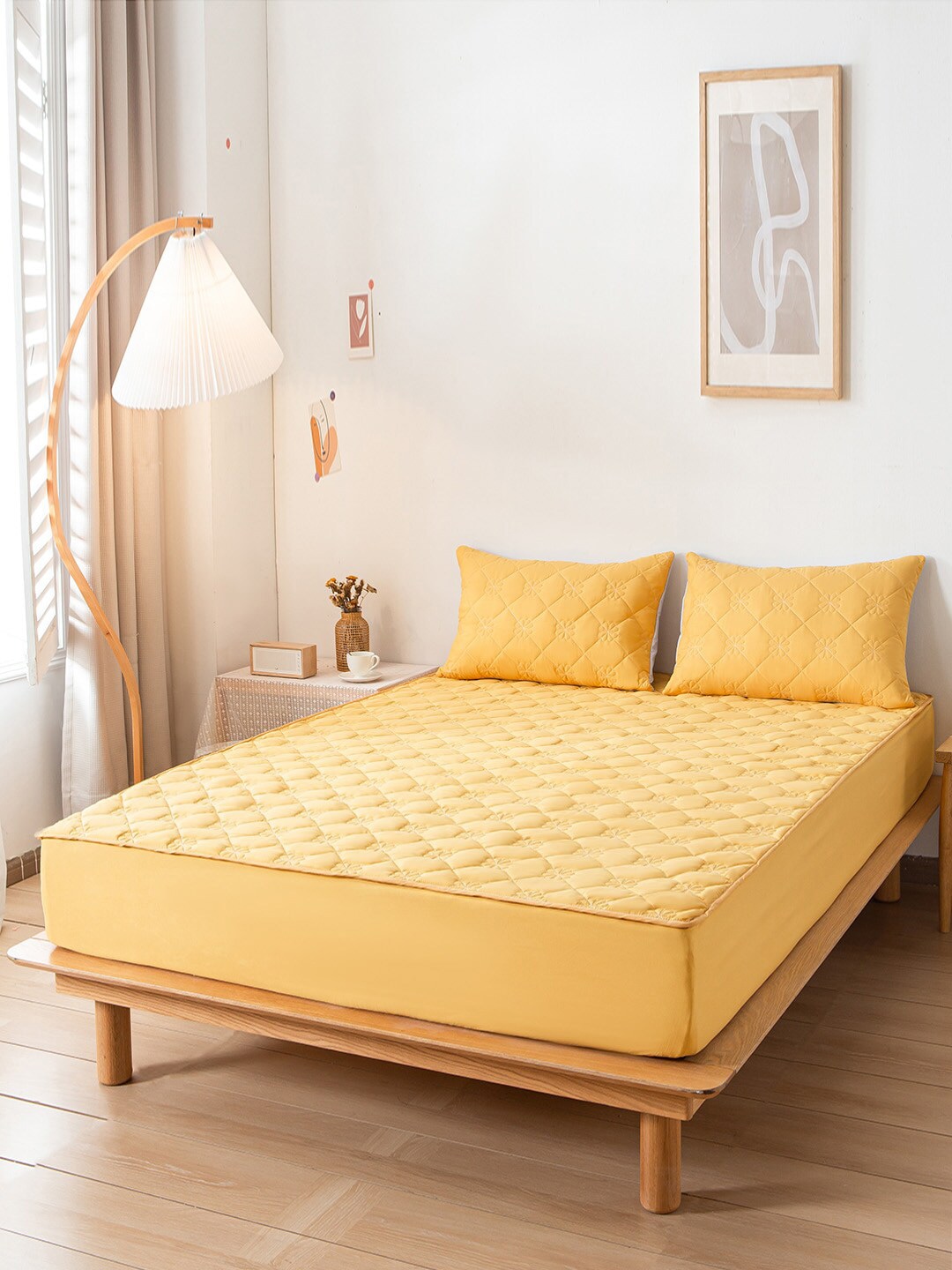 JC Collection Orange Solid Double King Bedcover With 2 Pillow Cover Price in India