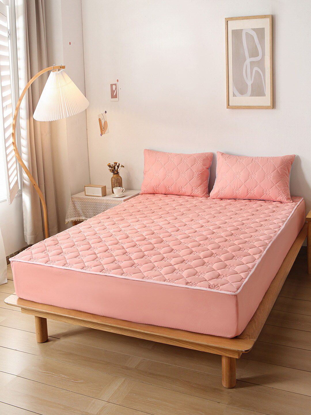 JC Collection Peach Double Bed King Bed Cover With Pillow Cover Price in India