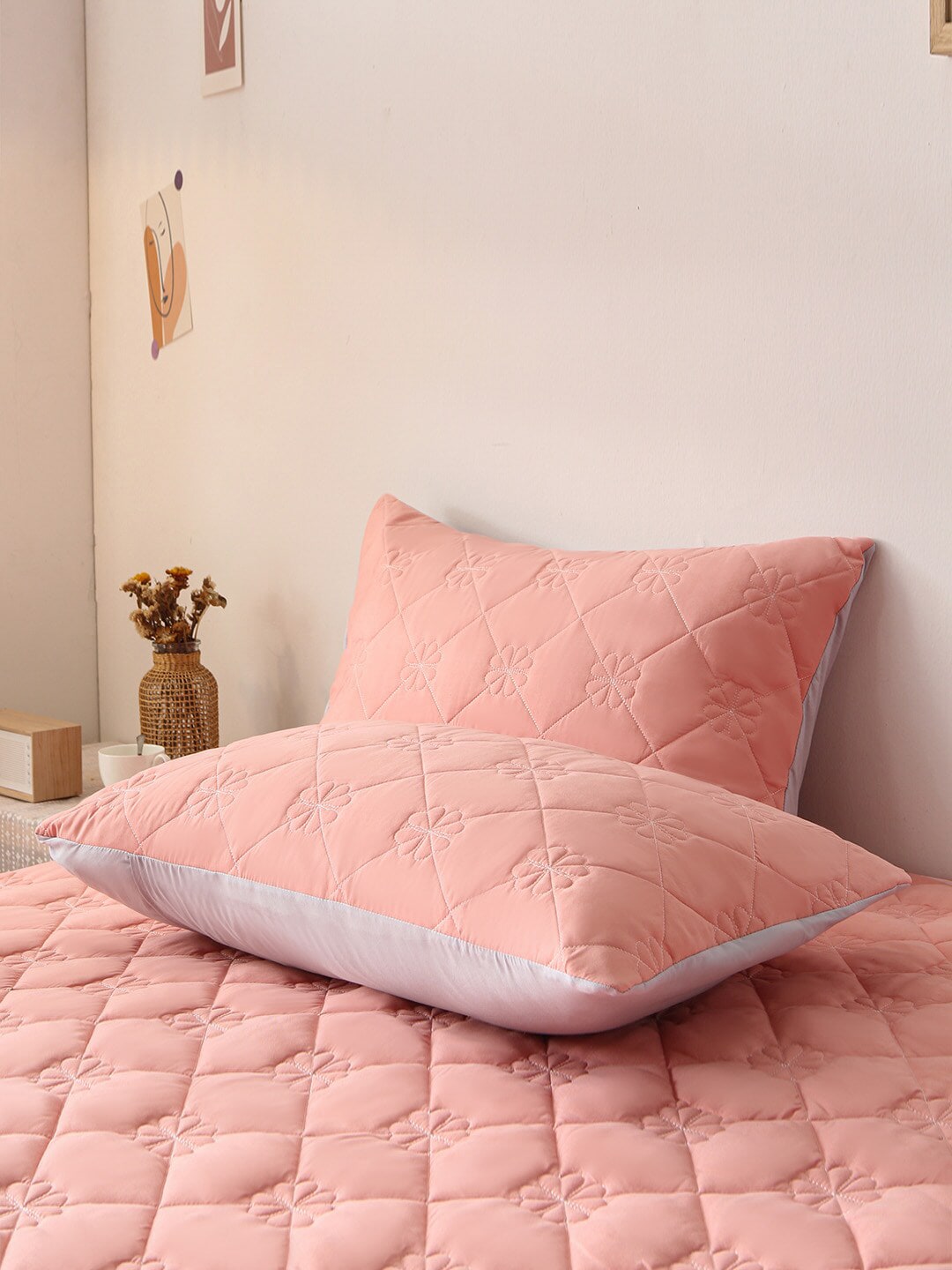 JC Collection Peach Solid Single Bed Cover Price in India