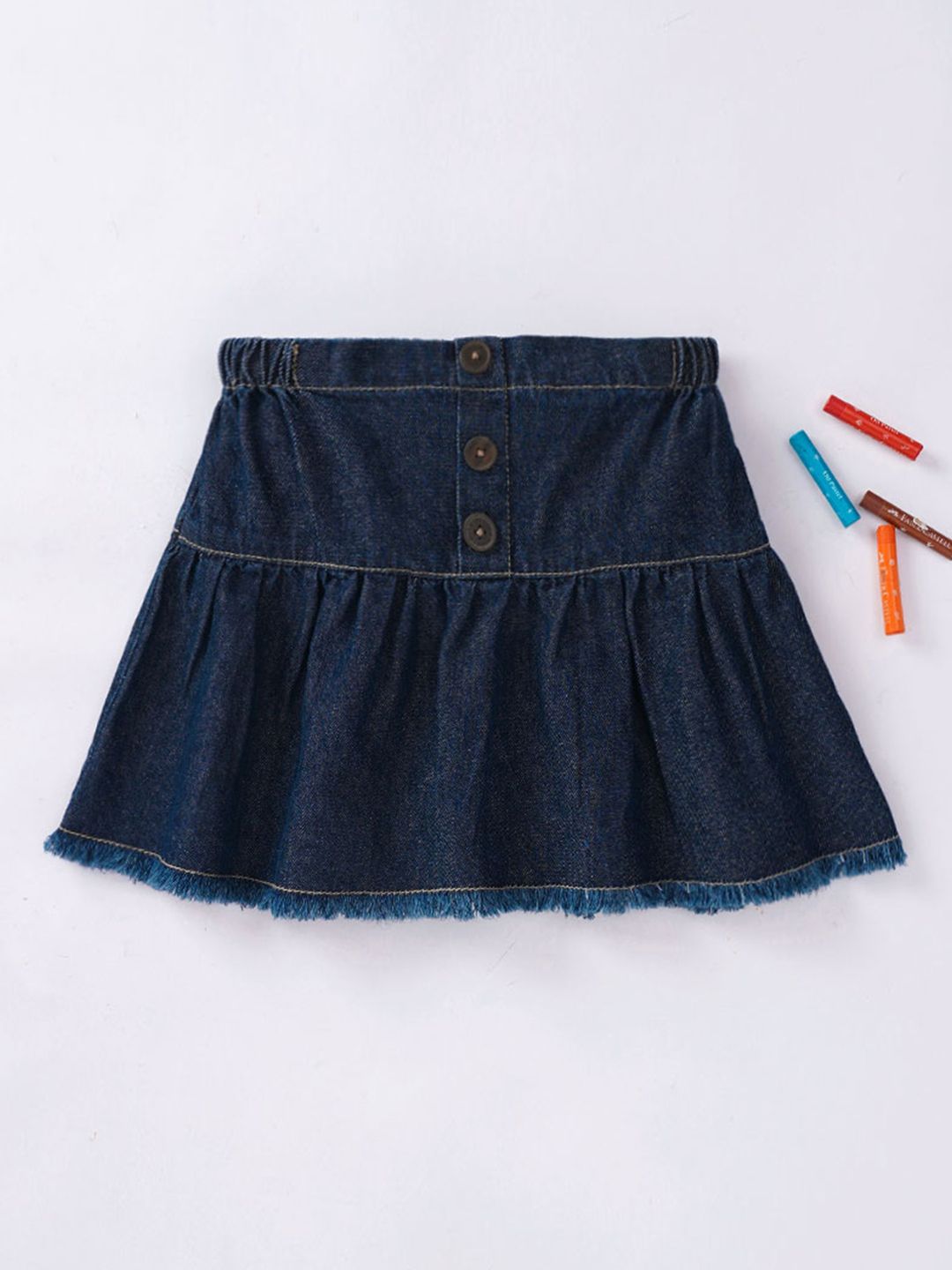 Ed-a-Mamma Girls Blue Pure Cotton Denim A-Line Skirt