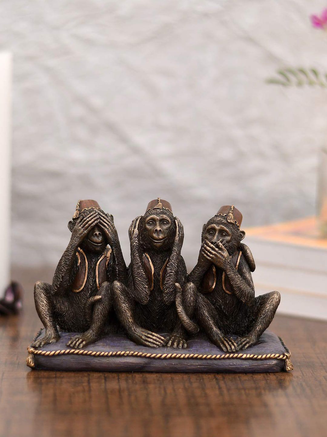 CraftVatika Gold-Toned Polyresin Monkey Statue Showpiece Price in India