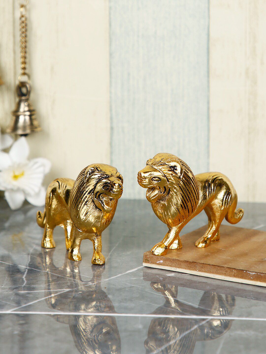 CraftVatika Gold-Toned Metal Lions Showpiece Price in India