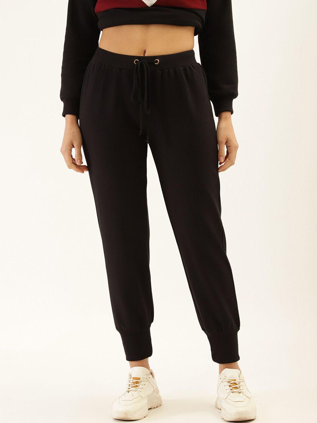 Laabha Women Black Regular Fit Solid Joggers Price in India