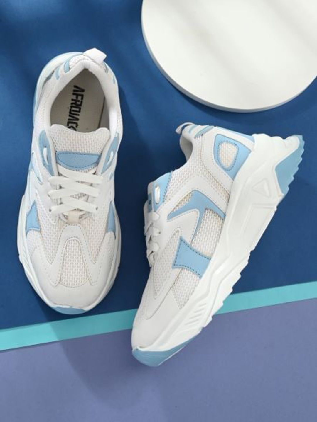 AfroJack Women Blue & White Colourblocked Sneakers Price in India