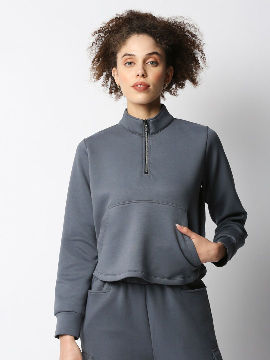 Disrupt Women Grey High Neck Sweatshirt Price in India