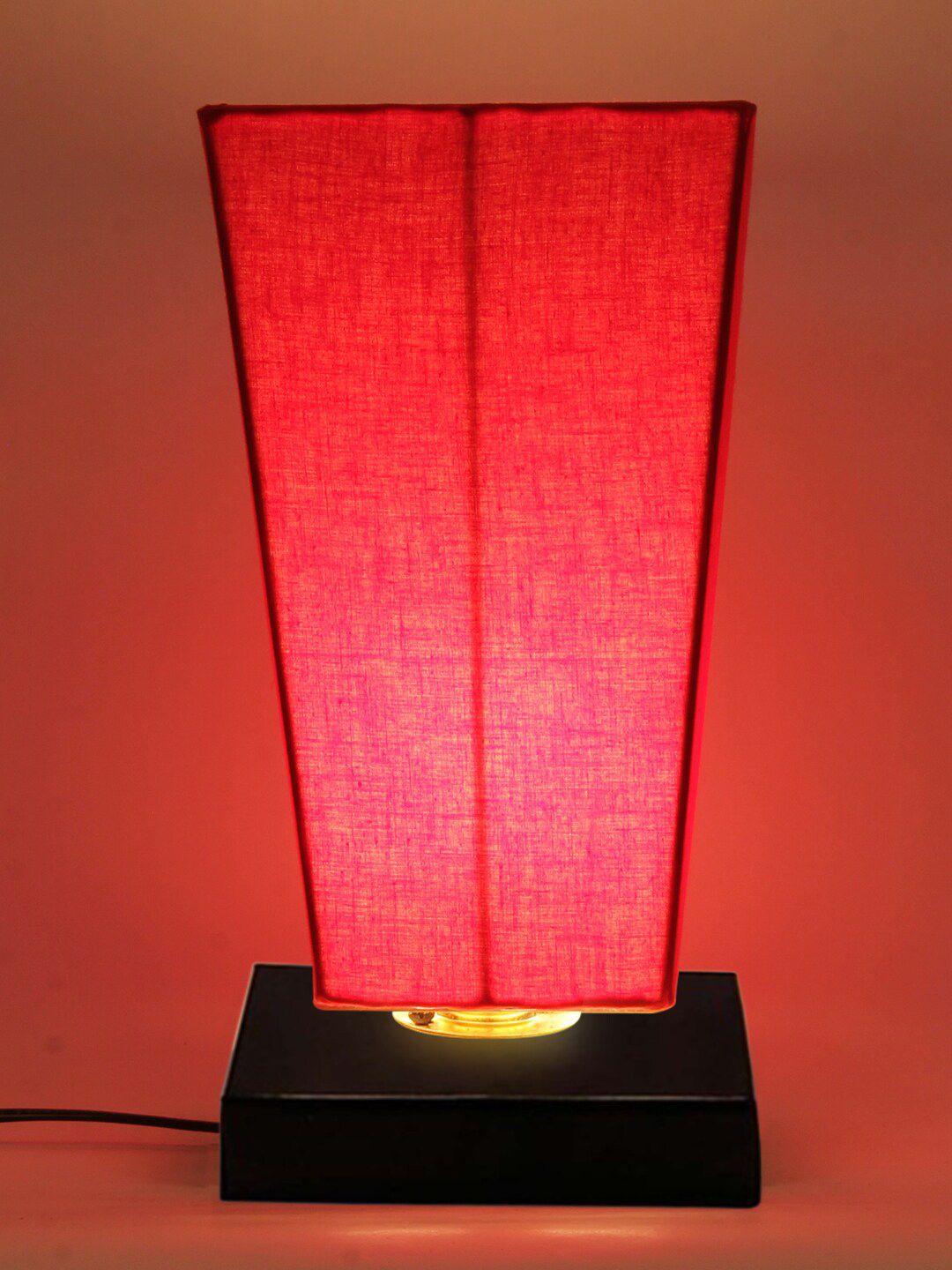 Devansh Red Pyramid Iron Lamp with Cotton Shade Price in India