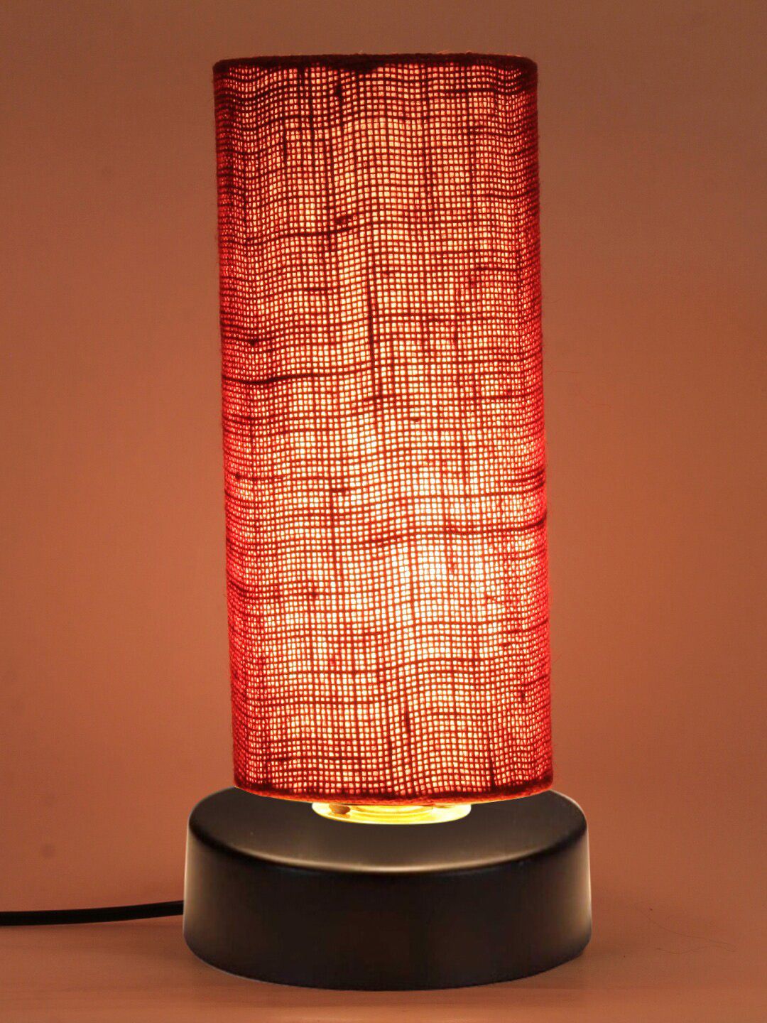 Devansh Maroon Cylindrical Jute Shade Table Lamp Price in India