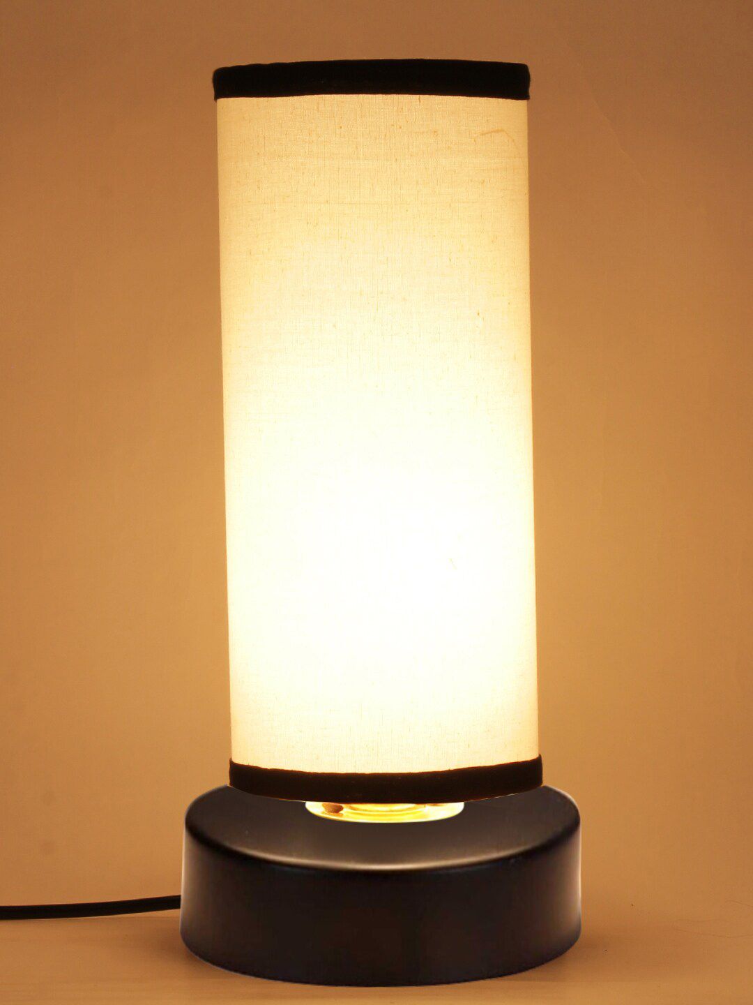Devansh White Cotton shade with Round Iron Base Table Lamp Price in India