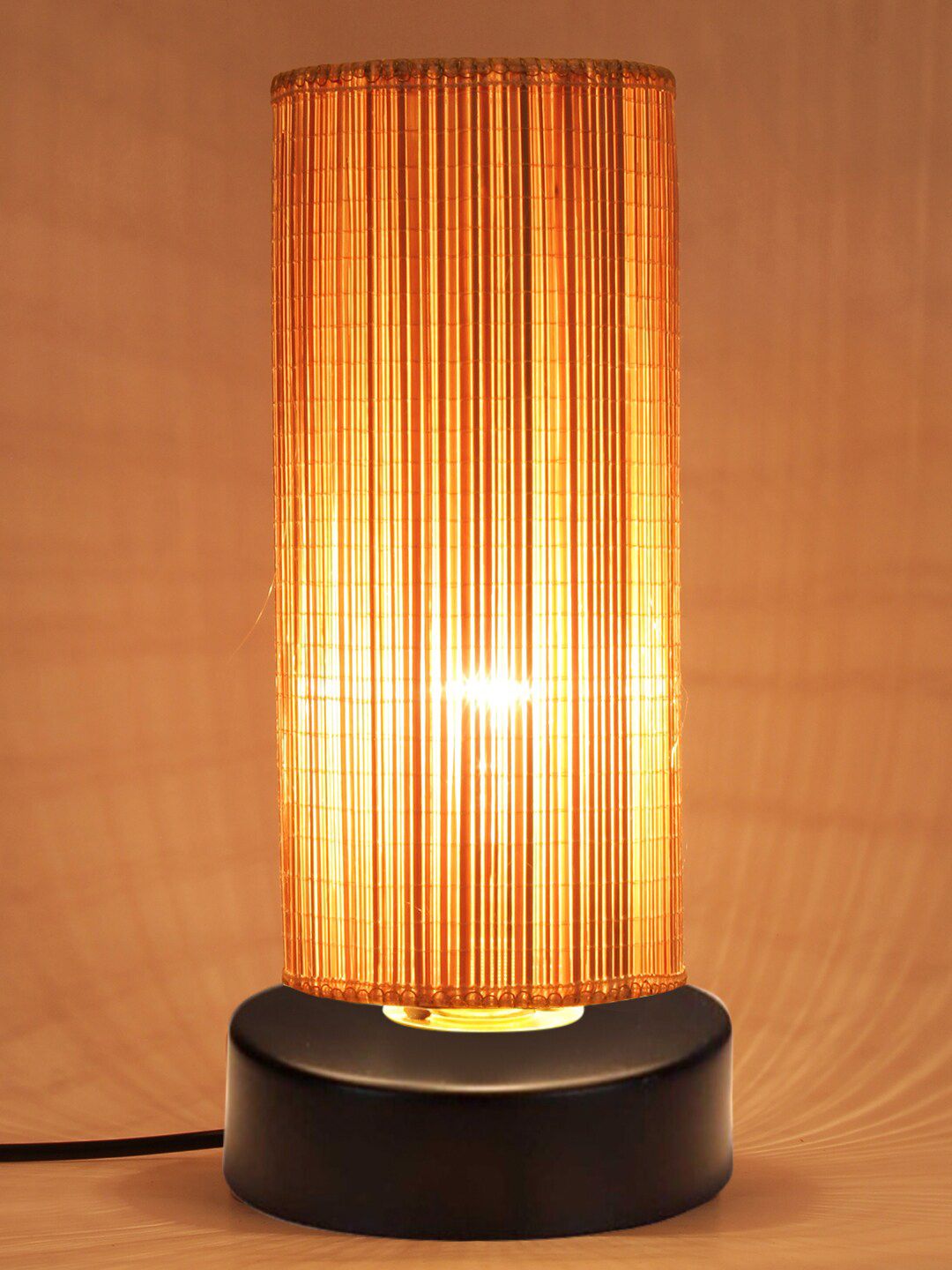 Devansh Beige Cylinder-Shaped Bamboo Shade Table Lamp Price in India