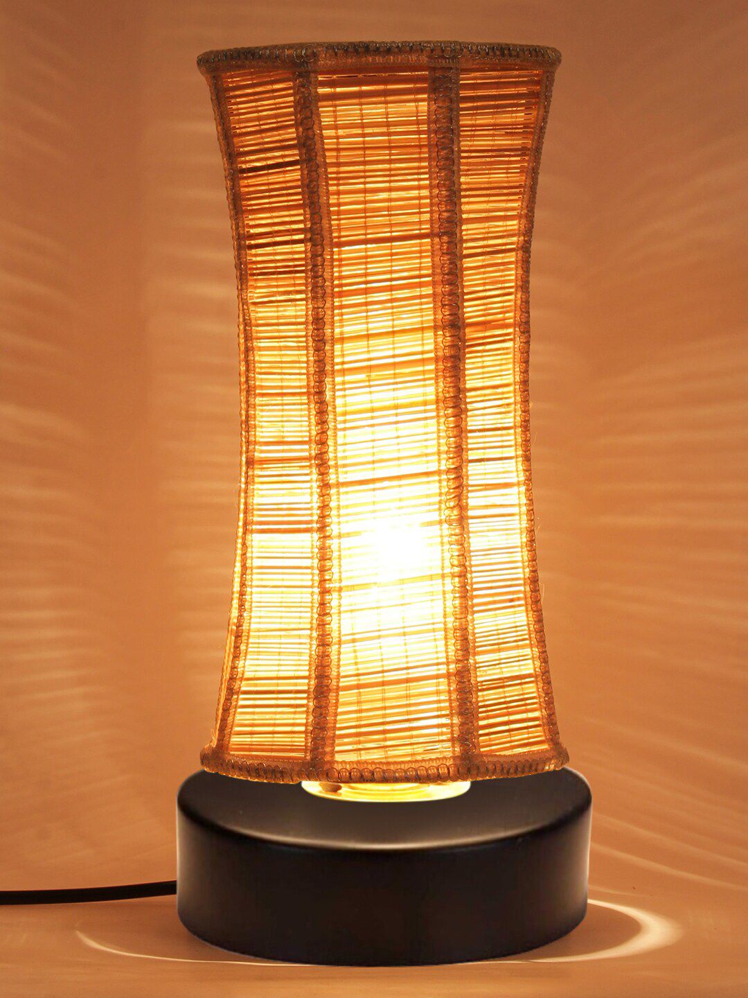 Devansh Beige Damru Bamboo Shade Table Lamp Price in India