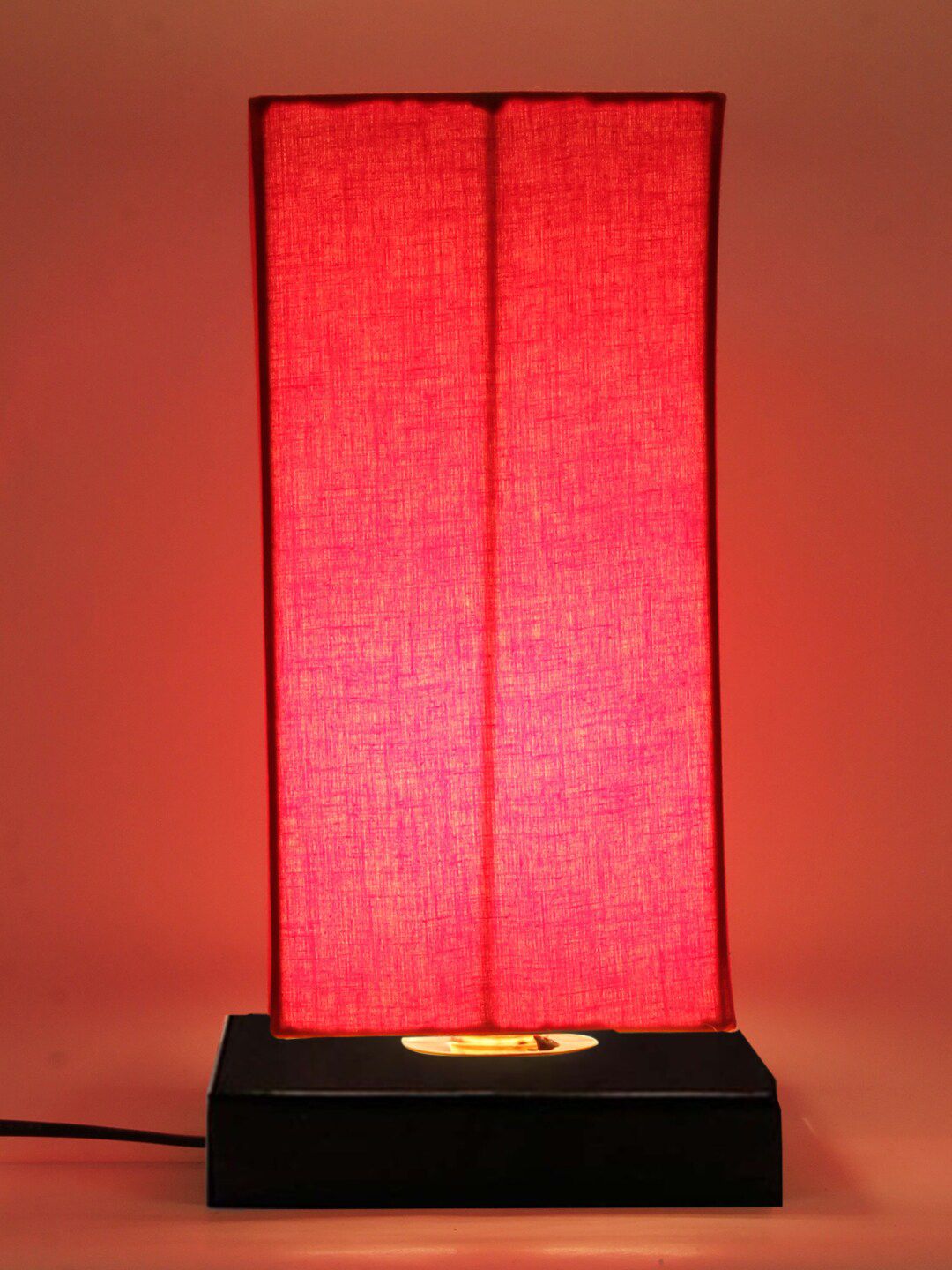 Devansh Red Cotton Shade With Square Iron Base Table Lamp Price in India