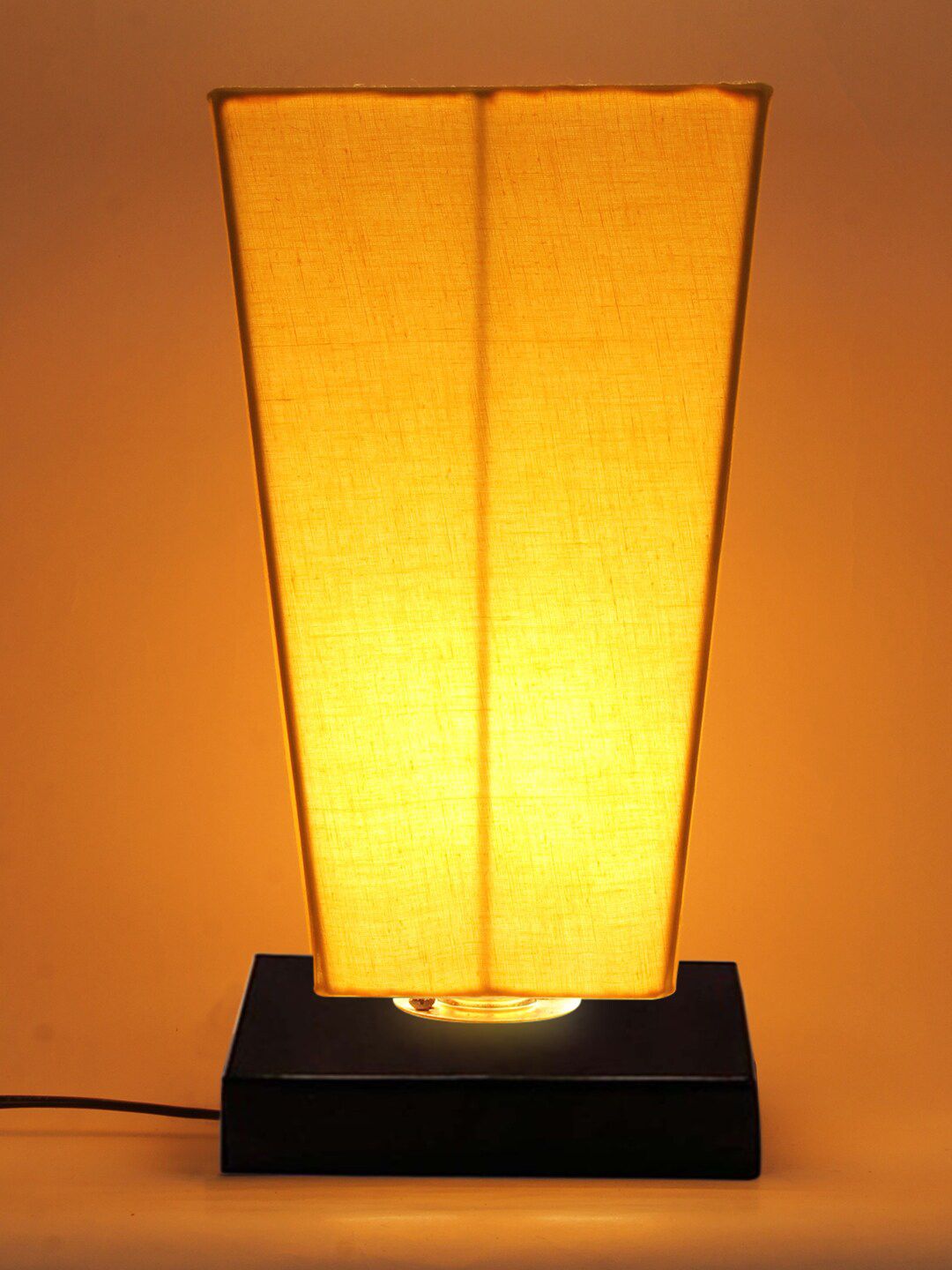 Devansh Yellow Pyramid Cotton Shade With Square Iron Base Table Lamp Price in India