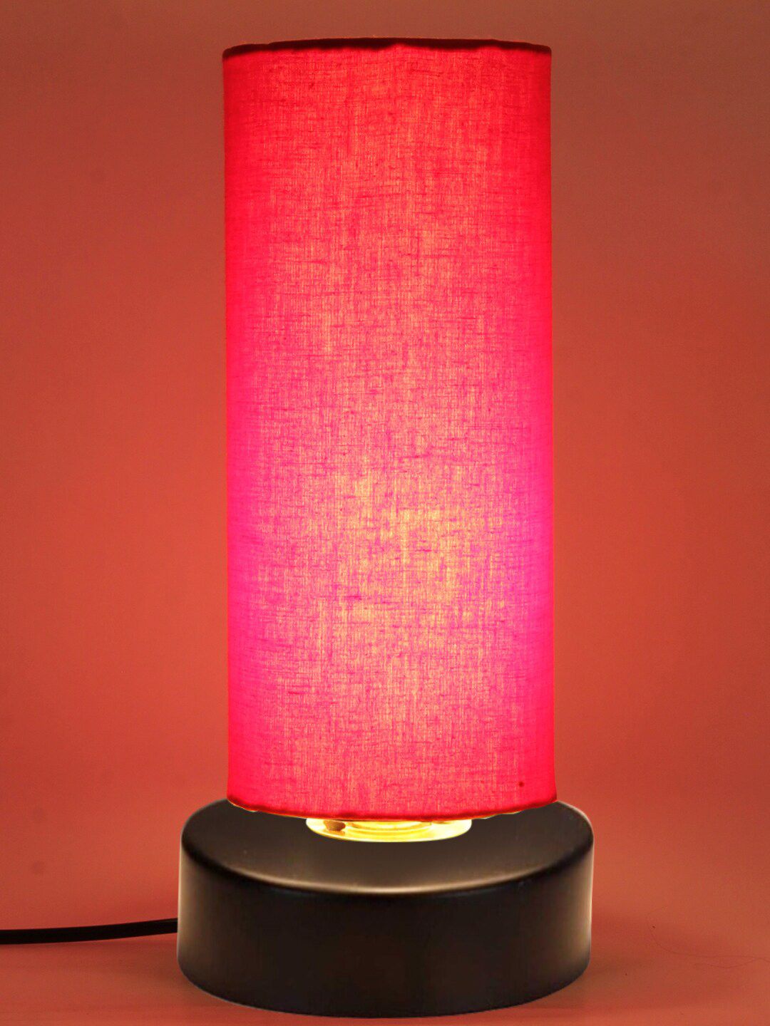 Devansh Red Cylinder-Shaped Cotton Shade Table Lamp Price in India