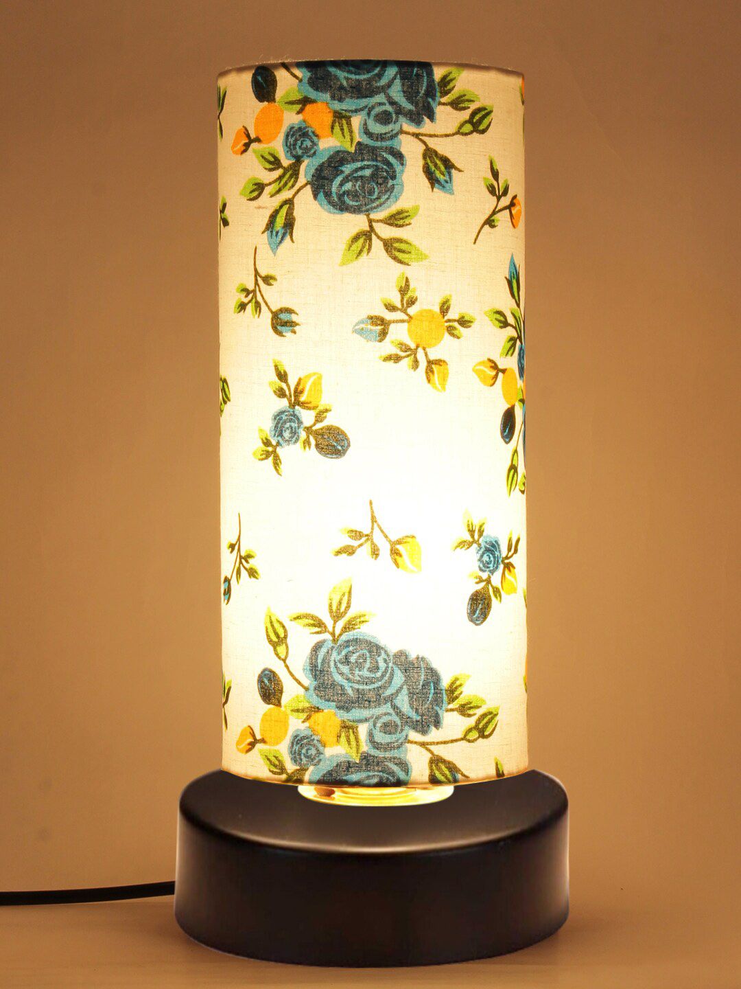 Devansh White Floral Print Cotton Shade Table Lamp Price in India