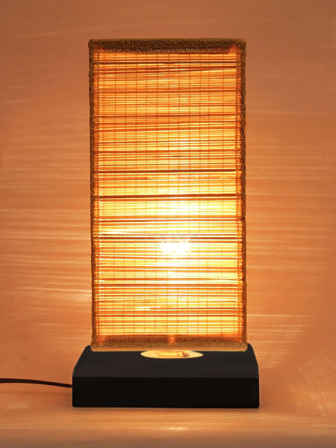 Devansh Beige Square Iron Lamp with Bamboo Shade Price in India