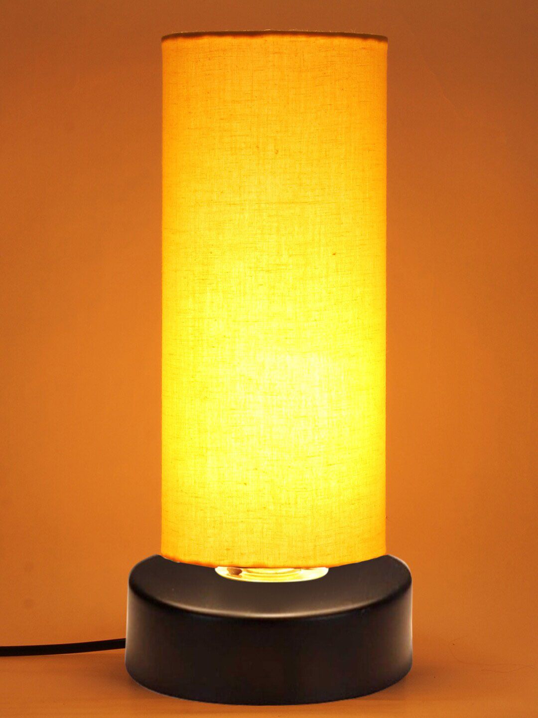 Devansh Yellow Cylindrical Cotton Shade Table Lamp Price in India