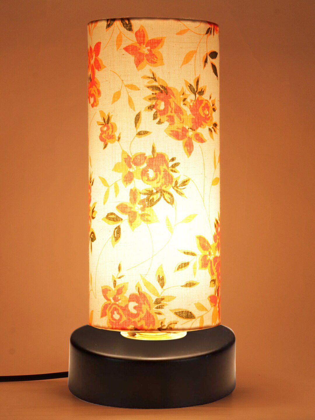 Devansh White & Orange Cotton Shade Table Lamp Price in India