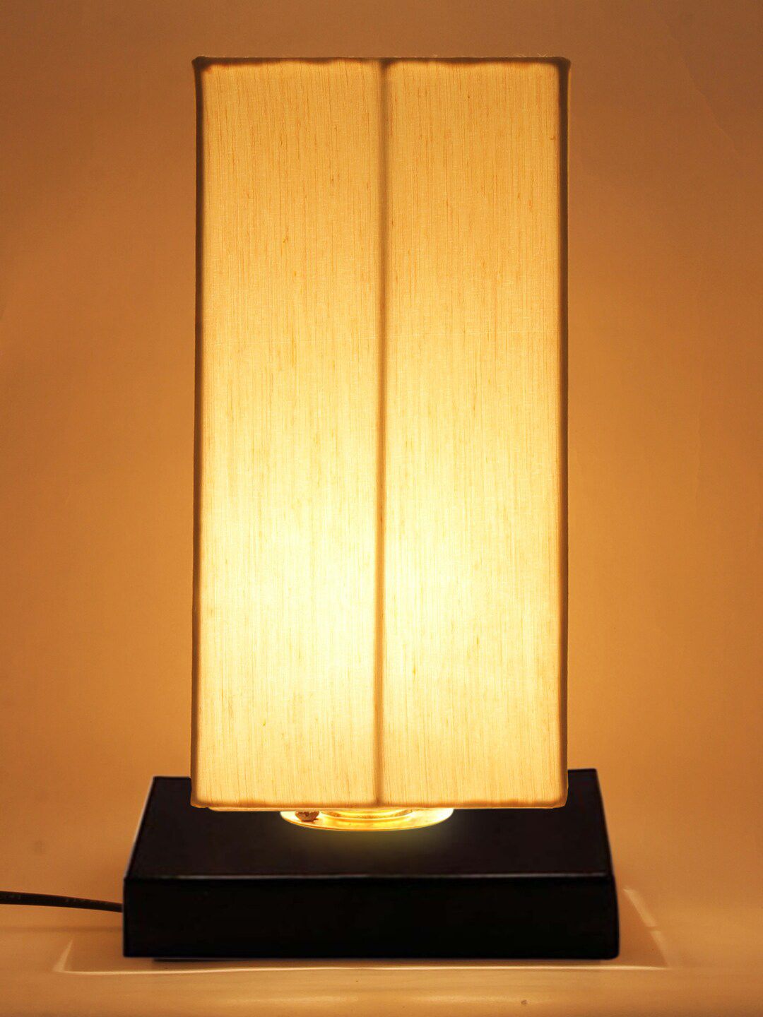 Devansh Off-White Rectangle Shaped Cotton Shade Table Lamp Price in India