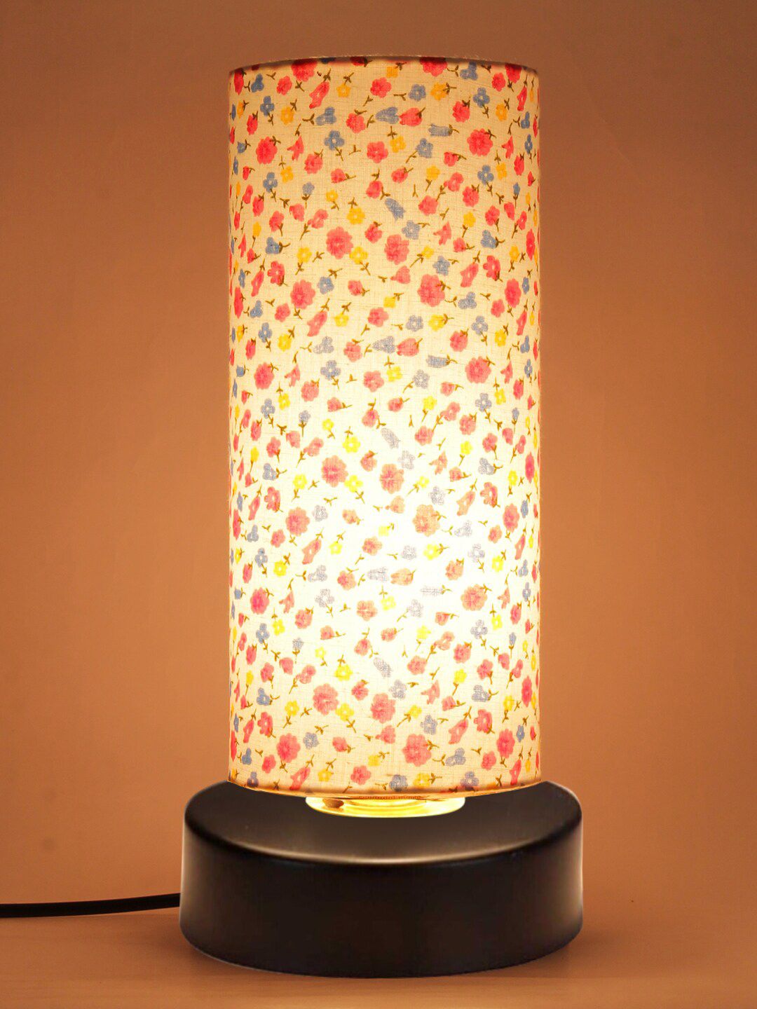 Devansh White Printed Cotton Shade Table Lamp Price in India