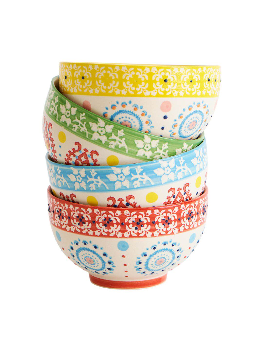 Chumbak White & Yellow 4 Pieces Printed Ceramic Glossy Bowls Price in India