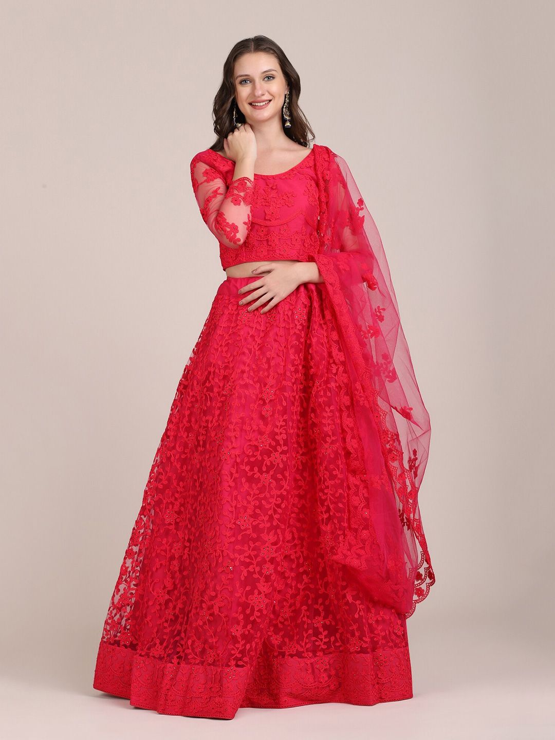 Warthy Ent Pink Embroidered Semi-Stitched Lehenga & Unstitched Blouse With Dupatta Price in India