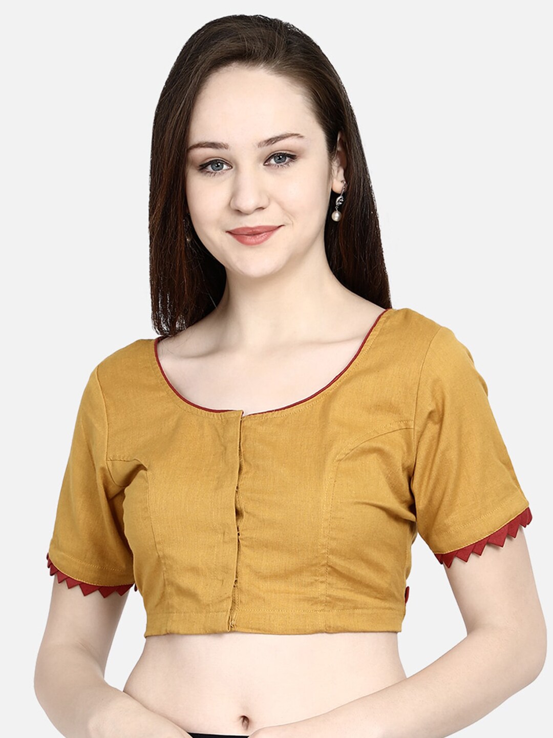 Molcha Women Yellow Solid Readymade Cotton Saree Blouse Price in India
