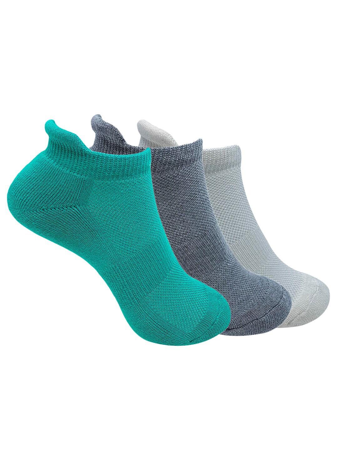 Mint & Oak Women Pack of 3 Greeb & Grey Solid Bamboo Ankle Length Socks Price in India
